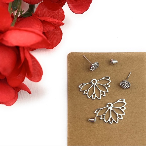 Silver Flower Stud Earrings - Picture 4 of 6